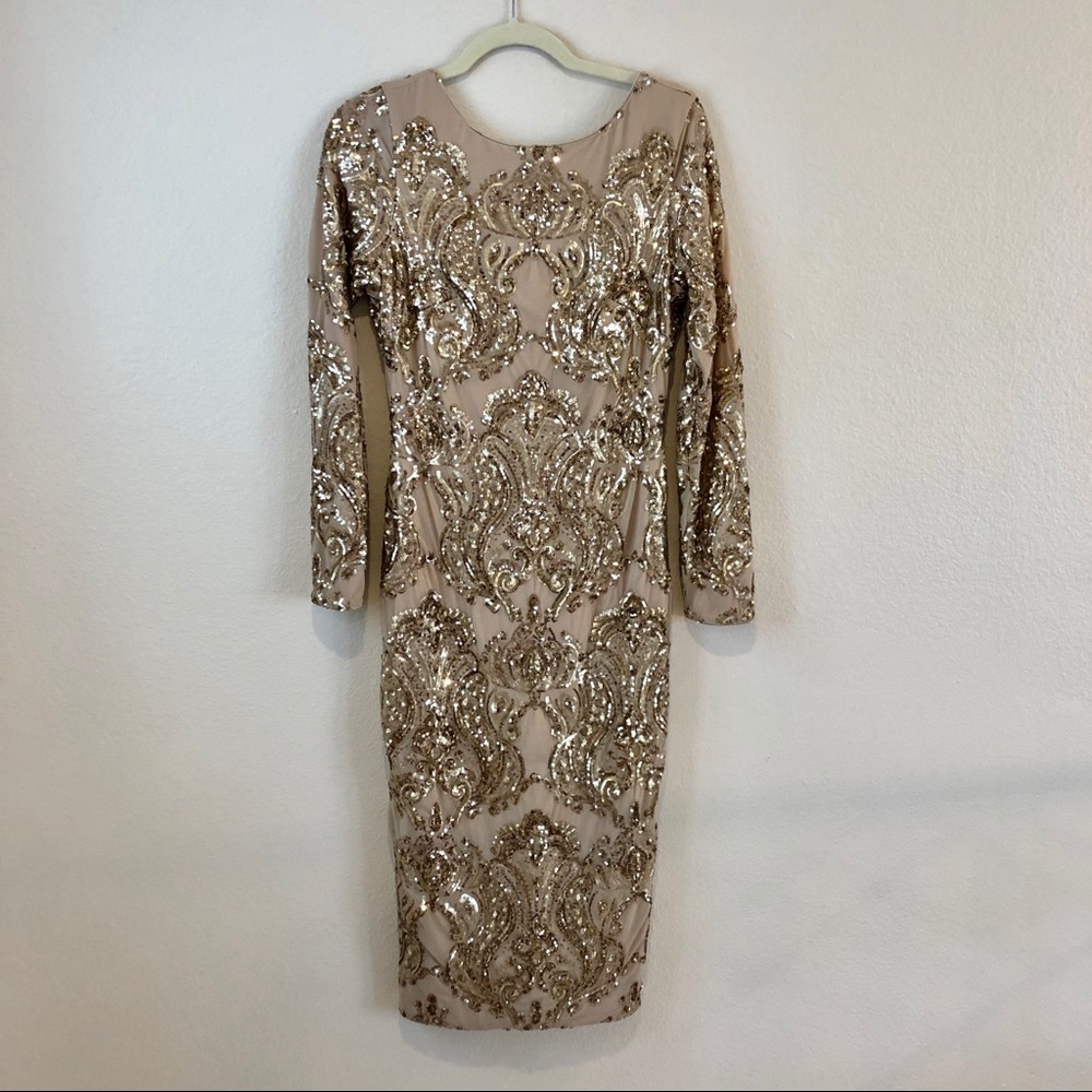 NWT Dress the Population | Gold Sequin Dress M